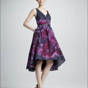 Lela Rose Vivid Purple and Pink Floral Midi Dress